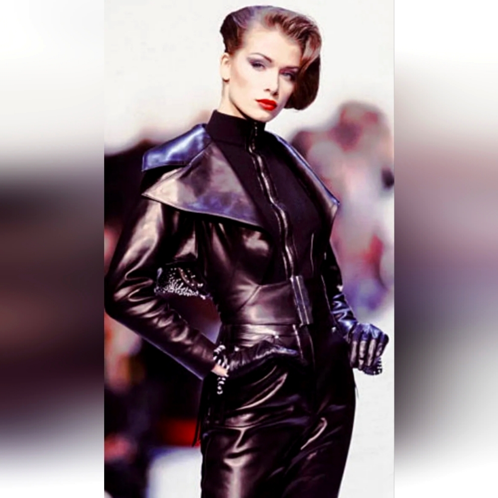 Vintage 80s Claude Montana Leather jacket w/ fringe Runway piece